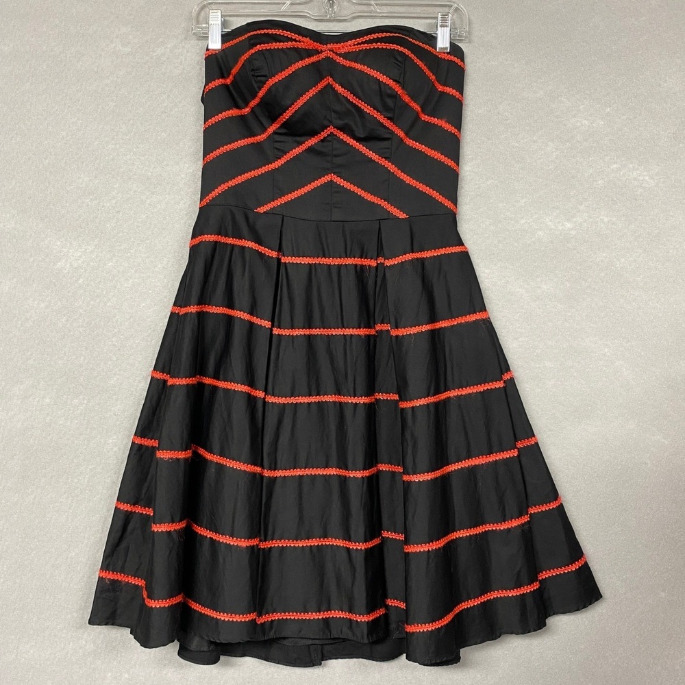 Unique Vintage Womens M Dress Black Red Ric Rac Strapless A Line Rockabilly